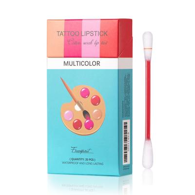 China 20pcs/box and portable waterproof multicolor lip gloss cotton swab lip gloss cotton swab waterproof old liquid lipstick for sale