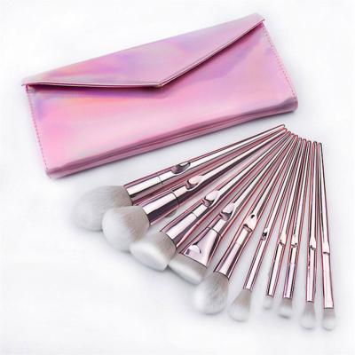 China Angular Blush Rose Gold Electroplated Handle Convenient High Quality and Durable Luxury Professional Makeup Brush Set Makeup Brush for sale