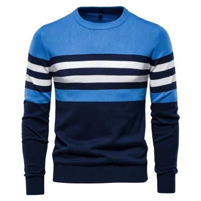 China Comfortable 2021 New Cotton Stripe Quilted Long Sleeve Round Neck Casual Sweater Below $10 Mens Sweater for sale