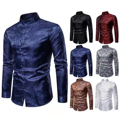 China OEM YIYA Anti-pilling Wedding Party Male Business Shirts Autumn Slim Fit Rose Printed Luxury Dress Shirts Men Wear for sale