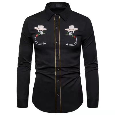 China OEM Factory Direct Anti-pilling Men's Rose Group XL And Skull Embroidered Shirt Mens Shirt for sale