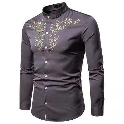 China Flower Embroidery Latest Anti-pilling Slim Fit Cotton Shirt Mens Formal Causal Dress Shirt For Men for sale