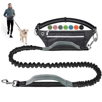 China Reflective Adjustable Restraint Belt Dots Dual Handle Bungee Retractable Dog Waist Running Leash For Medium To Large Dogs for sale