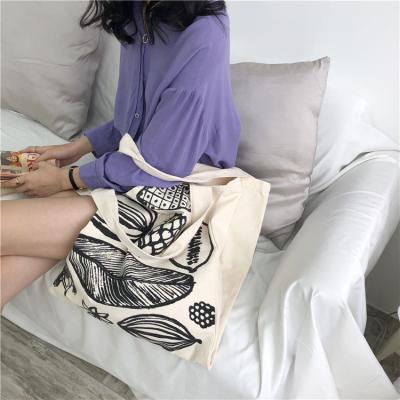 China Factory Directly Wholesale Capacity Folding Natural Leaf Printing Canvas Tote Bag For Shopping for sale