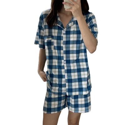 China New Summer Breathable Thin V-collar Pajamas Women's Two-piece Short-sleeved Household Clothes for sale