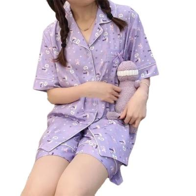 China New Summer Breathable Thin V-collar Pajamas Women's Two-piece Short-sleeved Household Clothes for sale