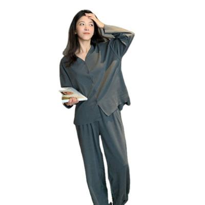 China 2021 Breathable Spring And Autumn Women In Pajamas V Long Sleeve Two Piece Home Dress for sale