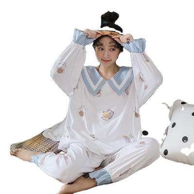 China Breathable women sleepwear 2021new spring and autumn v-long-sleeved two-piece long-sleeved pants indoor dress for sale