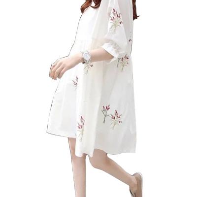 China New Breathable Women Fashion Summer Casual Loose Round Neck Half Sleeve Dress Printed Short Dress For Maternity for sale