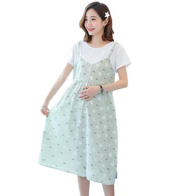 China Maternity Summer Straps Dress Loose Maternity Dress Breathable Floral Floral Long Dress Classic Skirt for sale