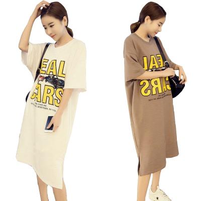 China Summer Breathable Maternity Dress, T-shirt Mid Length Skirt, Korean Blouse, Short Sleeved Long Dress Cartoon for sale