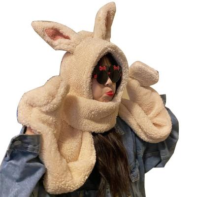 China Winter Long Hat Thermal Wool Cloth With Soft Nap Rabbit Ears Scarf, Gloves And Hat Set Gift Imitation Evil Animals Costume for sale