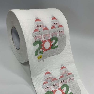 China Virgin Wood Pulp Christmas Printed Santa Ornament Toilet Tissue Paper Roll For Xmas Holiday Decorations for sale