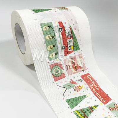 China Virgin Santa Custom Wood Pulp Printed Christmas Toilet Tissue Paper Roll For Christmas Bathroom Decorations for sale