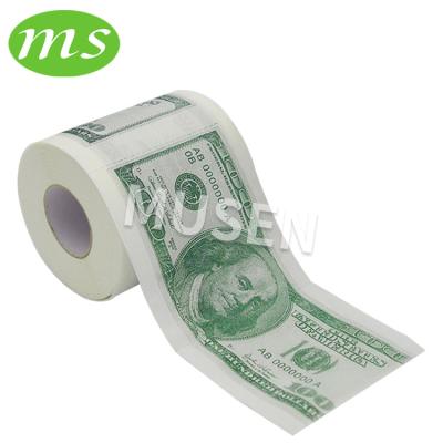 China Virgin Wood Pulp 100 Dollar Money Printed Toilet Paper Roll for sale