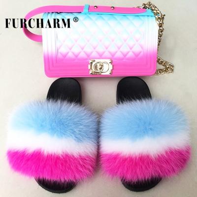 China Fashionable Hot Selling Durable Raccoon Fur Slippers With Real Fur Slides Wider Soft Fur for sale