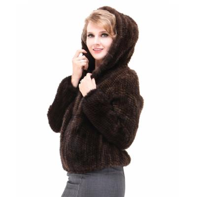 China Real Viable Knit Mink Fur Jacket For Women Plus Size Hooded Natural Mink Fur Coat Short Slim Real Fur Coat for sale