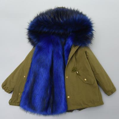 China China Supplier OEM Winter Kid Anti-Shrink Fur Coat With Fox Fur Raccoon Striped Parka for sale