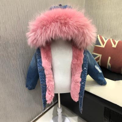 China New arrival real anti-shrink coat rabbit fur lining and raccoon fur collar fur parka kids parka for sale