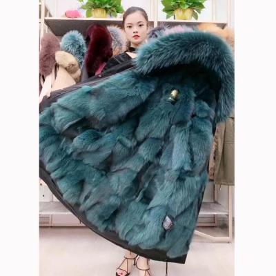 China New Hot Sale Anti-shrink Fashion Real Fox Fur Striped Fur Hood Parka For Girls for sale