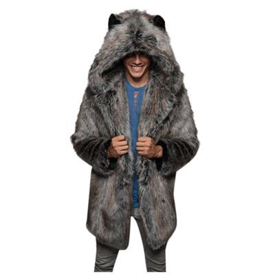 China Durable Classic Faux Wolf Fur Mens Gray Wolf Ear Jackets And Coats for sale