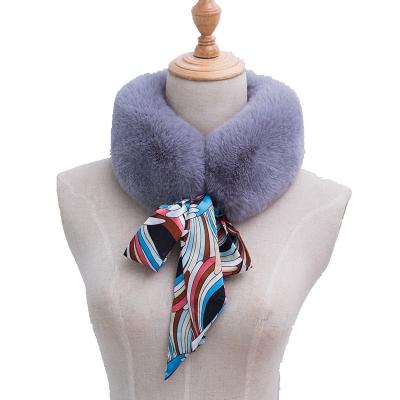 China New Arrival Winter Elegant Women Wrap Faux Mink Fur Collar Scarf Stole Scarves With Silk Ribbon for sale