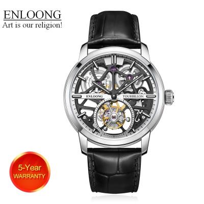 China 2021 ENLOONG Real Luxury Power Reserve Tourbillon Watches Men With Sapphire Stainless Steel Long Power Reserve Wristwatch Luxury Silver OEM for sale