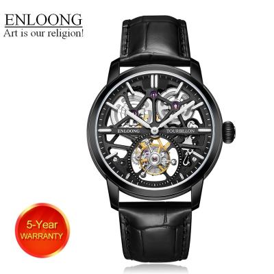 China 2021 ENLOONG Real Luxury Power Reserve Tourbillon Watches Men With Sapphire Stainless Steel Long Power Reserve OEM Watch Luxury Black for sale