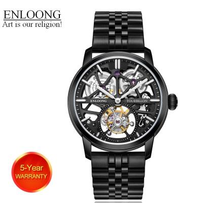 China 2021 ENLOONG Real Luxury Power Reserve Tourbillon Watches Men With Sapphire Band Stainless Steel Long Power Reserve Luxury Black OEM Watch for sale