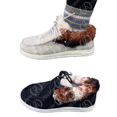 China JUNZHI KATHERINE Fleece Canvas Cow Sherpa Flat Shoes for sale