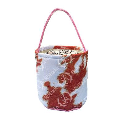 China JUNZHI KATHERINE Bunny Canvas Cowhide Easter Basket 23*25cm for sale