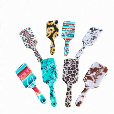 China JUNZHI Katherine Sunflower Cow Leopard Print Serape Comb Joint Hair Brush for sale