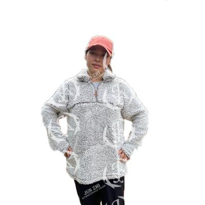 China Women's Breathable Frosty Gray Sherpa Pullover 1/2 Zipper for sale