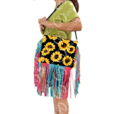 China Polyester JUNZHI Katherine Fringe Sunflower Crossbody Bag for sale