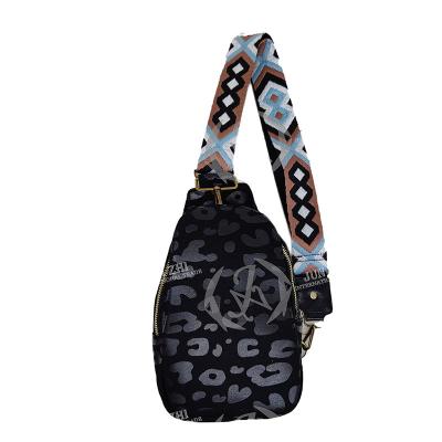 China Aztec Woven PU Strap Cross - Body Women Black Leopard Print Sling Bag for sale