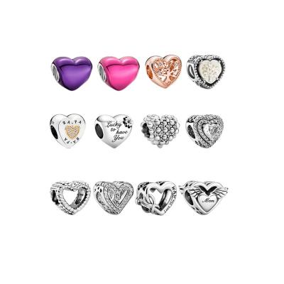 China Pandoraer S925 Series Hollow Heart Shaped Original Logo Fit DIY Fit Romantic Sterling Silver Beaded Bracelet Necklace Charm Jewelry for sale