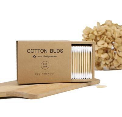 China Beauty Care Make Tools 200PCS Drawer Kraft Box Eco-friendly Natural Biodegradable Bamboo Cotton Buds for sale