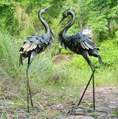 China Metal figurine and statues animals crane bird heron metal garden figurine and statues ornaments for sale