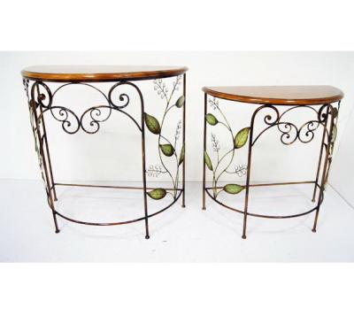 China Antique Living Solid Wood And Metal Round Console Table Antique Half Moon for sale