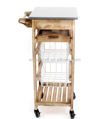 China With Basket And Tray Basket And Tray With Wooden Caster Wheels Kitchen Trolley for sale