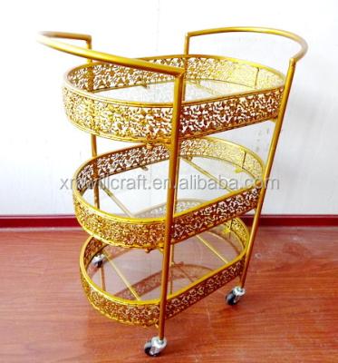 China Metal Dining Cart Vanity Metal Art Decorated Luxury Hotel Metal Dining Cart for sale