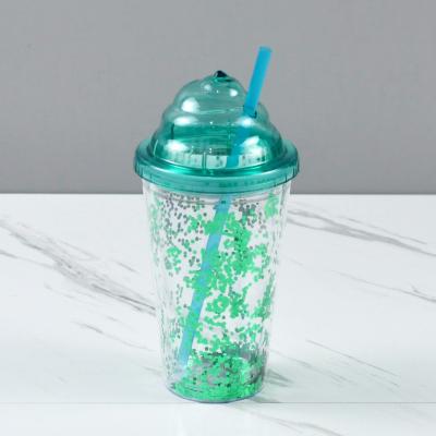 China CLASSIC Plastic Glitter Tumbler Cup With Shaped Straw And Ice Cream Lid 16oz for sale