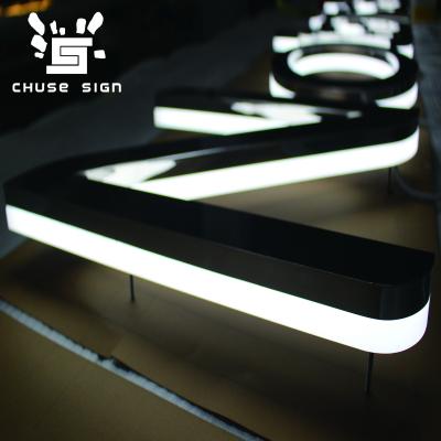 China Custom Buildings CHUSE 3D Lit Acrylic Mirror Edege Polished Stainless Steel Metal Illuminated Signs for sale