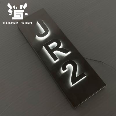 China Custom Buildings CHUSE Lightbox LED Sign Board Stainless Steel Letter Metal House Number License Plate Sign for sale