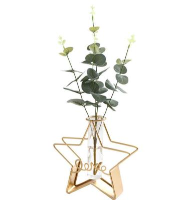 China Nordic Minimalist Iron Hydroponic Vase Golden Flower Art Glass Test Tube Ornaments Home Decoration Flower Vase for sale