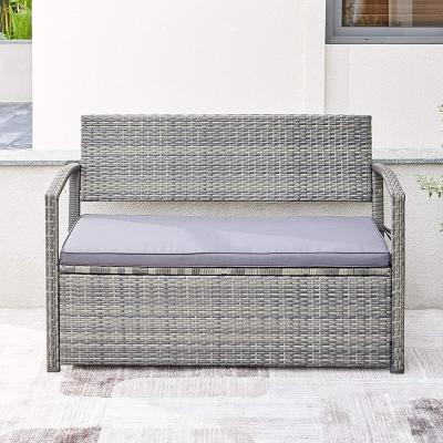 China New Design Outdoor All Weather Resin Wicker Living Room Furniture Patio Sofa Storage Bench for sale