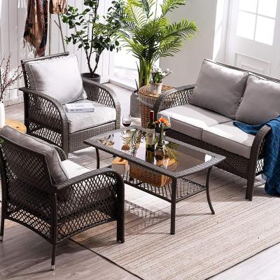 China Modern Outdoor Patio Wicker Furniture Set 4 Piece Wicker Cushioned Set, Rattan Chair for sale