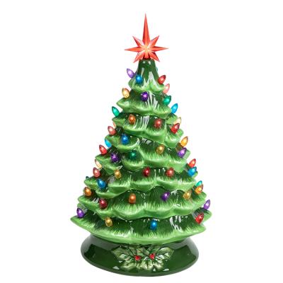 China Eco-friendly Mains Powered Colorful Lighting Beads Table Top Lighted Ceramic Christmas Tree for sale