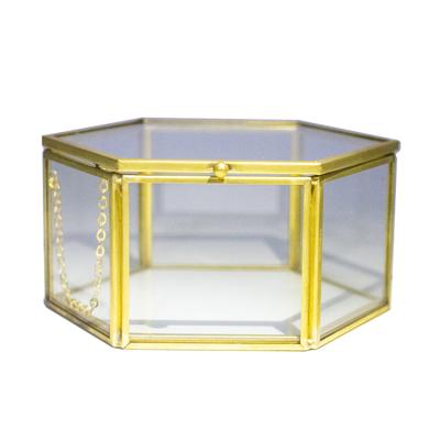 China Modern Custom Hexagon Glass Mirror Mini Greenhouse Geometric Jewelry Box With Lid for sale