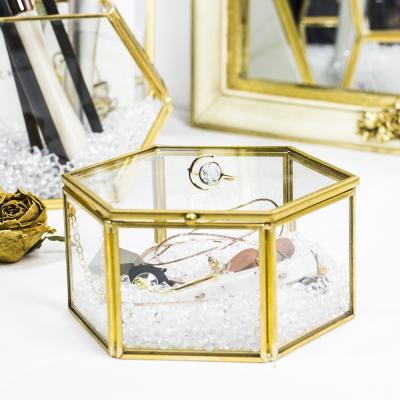 China China Hexagon Table Decorative Clear Copper Framed Mini Greenhouse Jewelry Storage Glass Gift Box for sale